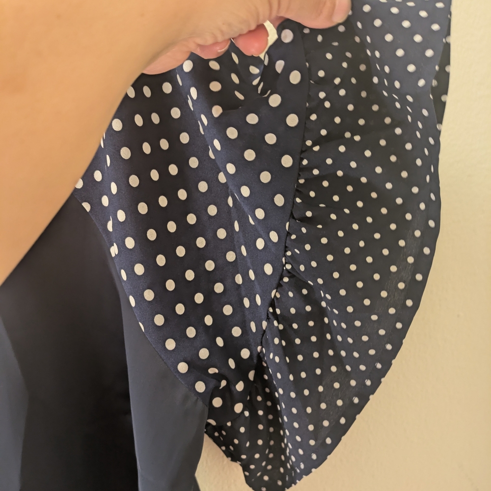 BloomChic Navy and White Polka Dot Sleeve Blouse - Picture 4 of 12
